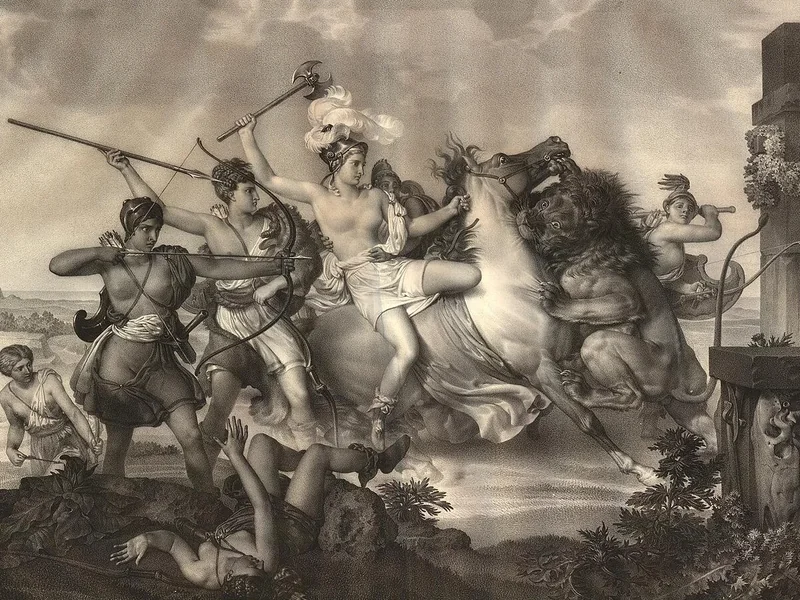 1778-Charles Louis Constans - Ippolita, regina delle Amazzoni, attaccata da un leone